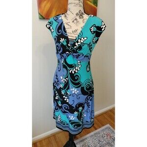 EUC! London Times Petites Sleeveless V-Neck A-Line Paisley Turquoise Dress.Sz 4P